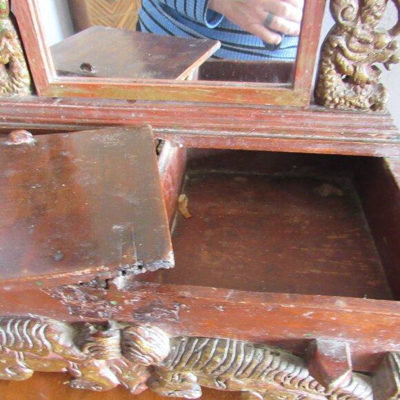 Antique Wood Vanity Mirror and Box - Picture 5 of 8